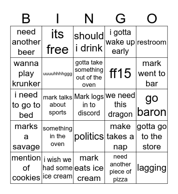 Mark Bingo Card