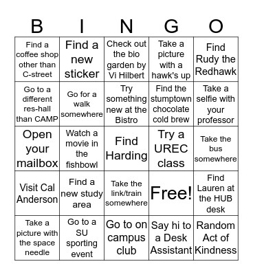 Floor 2 BINGO, take photos and email us photos :) Bingo Card