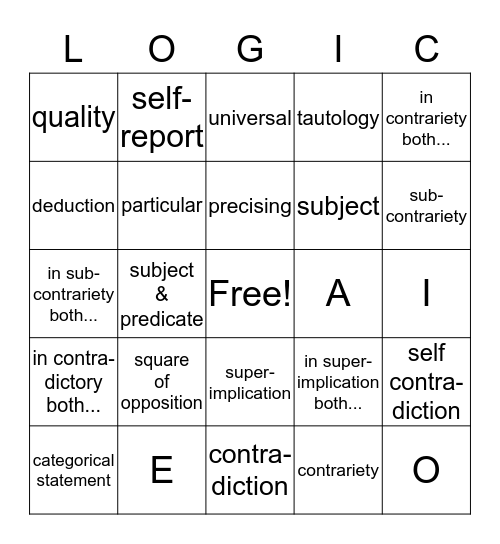 Intro Logic Lessons 12-18 (+extras) Bingo Card