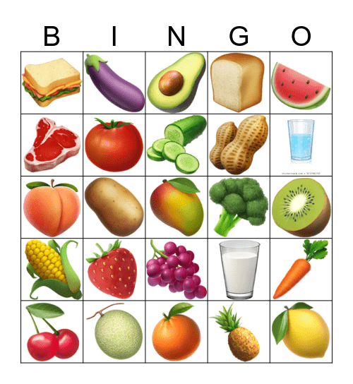 Healthy Food Emoji Bingo Card