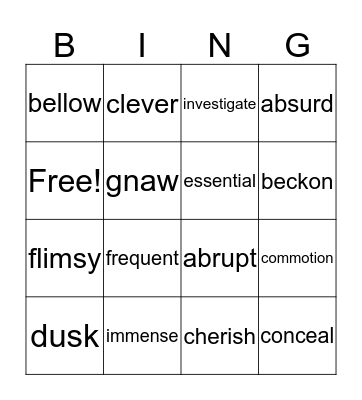 Vocabulary Bingo Card