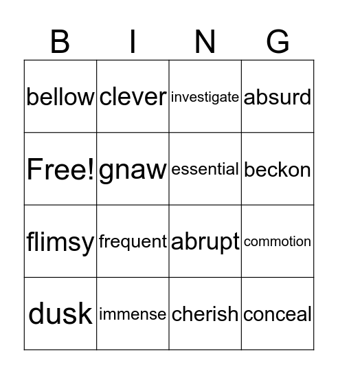 Vocabulary Bingo Card