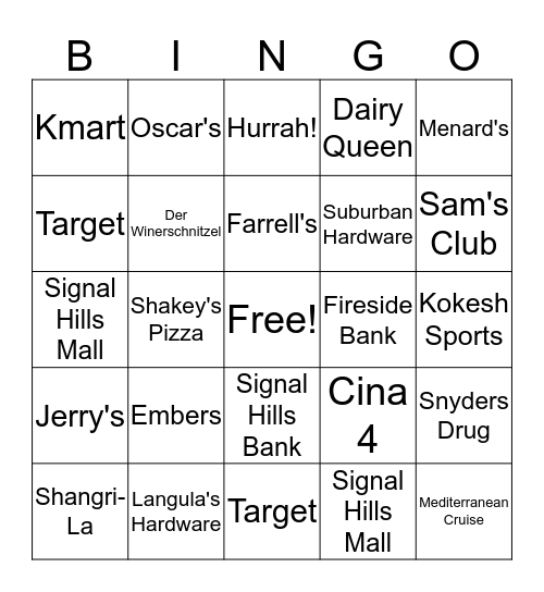 S. ROBERT STREET BINGO Card