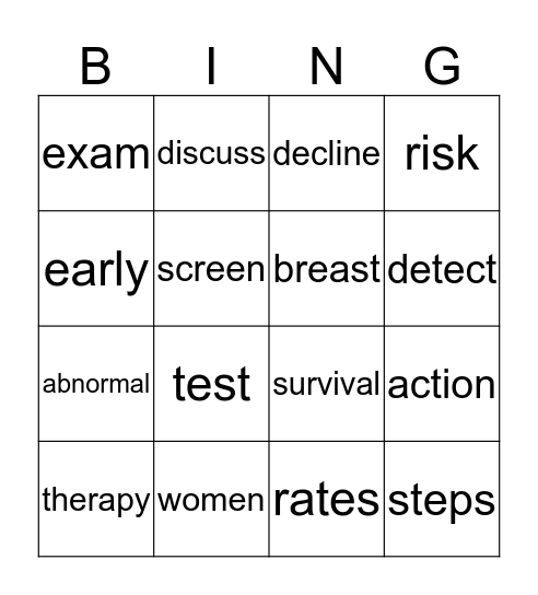 BREAST HEALTH Bingo Card