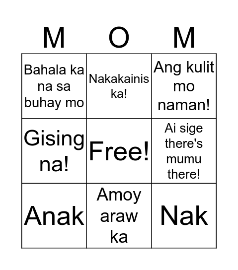 Things Your Mom Yells at You Bingo Card