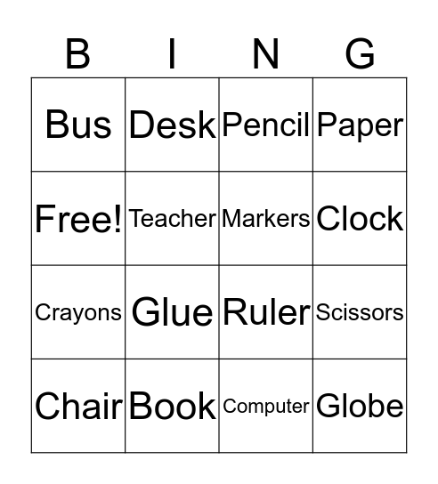 School Vocabulary Bingo Card