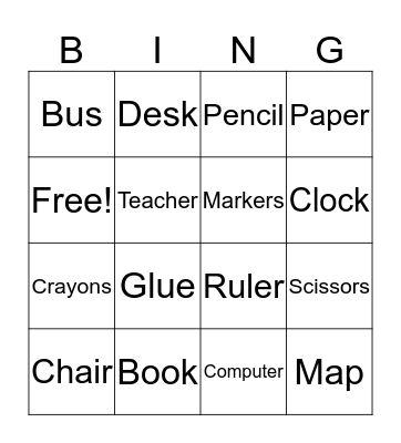 School Vocabulary Bingo Card