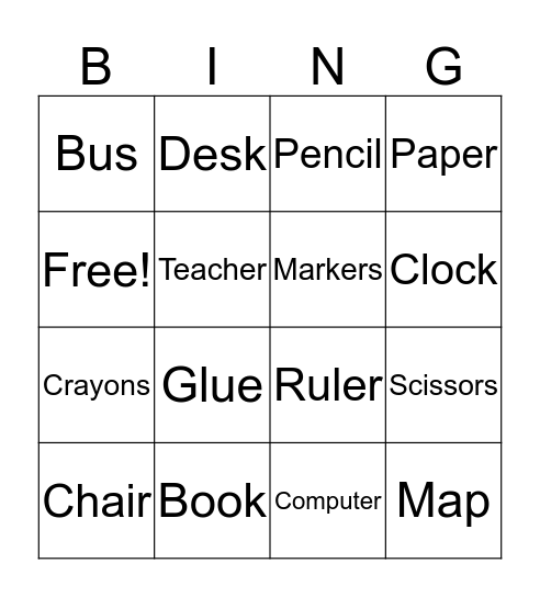 School Vocabulary Bingo Card