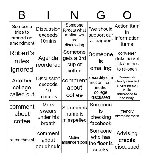 COS Union Meeting Bingo Card