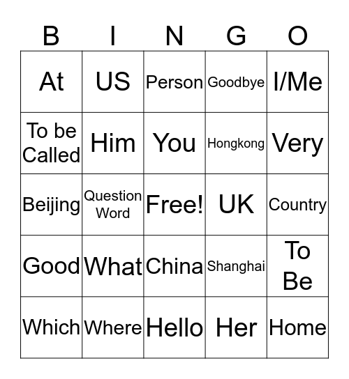 Unit 1 Words Bingo Card