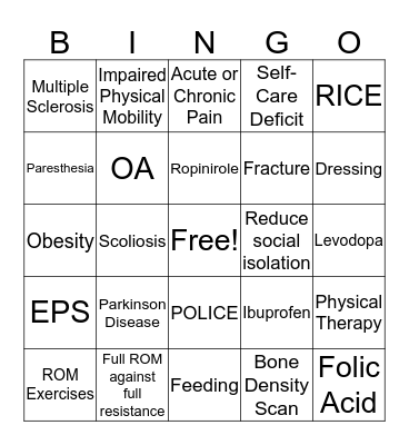 Mobility BINGO Card