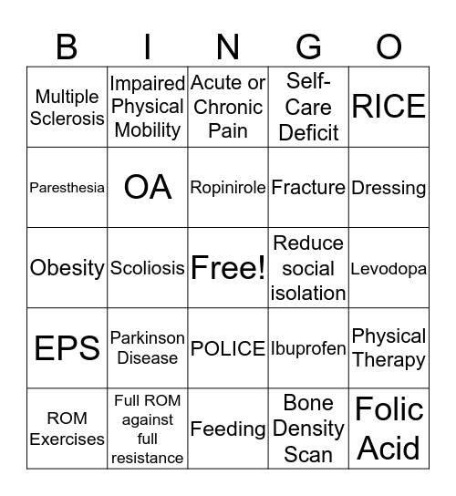 Mobility BINGO Card