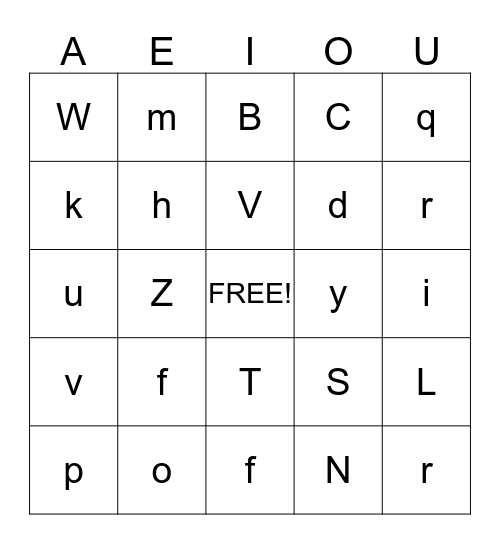 Alphabet  Bingo Card