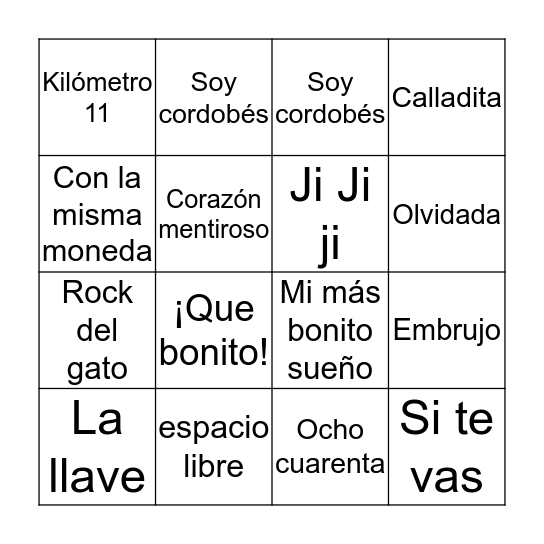 Bingo musical  Bingo Card