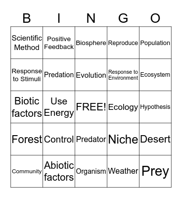 Intro to Biology and Ecology Bingo Card