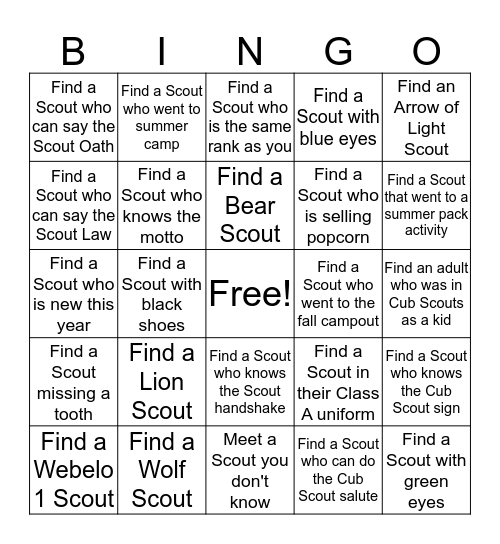 Know Your Pack! Bingo Card
