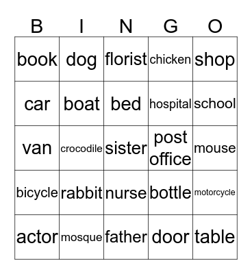 Nouns/Kata Nama Bingo Card