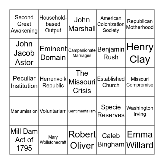 Chapter 8 Bingo Card