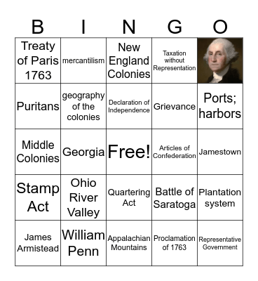 Colonization through Revolution Bingo Card