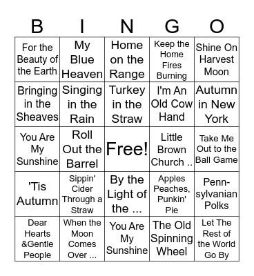 Fall Music Bingo Card