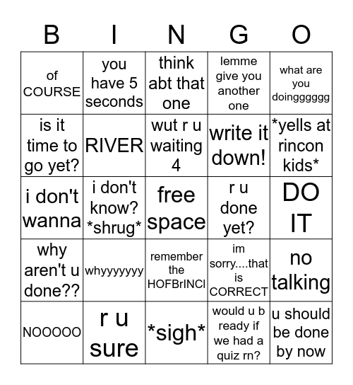 uh oh...stinky Bingo Card