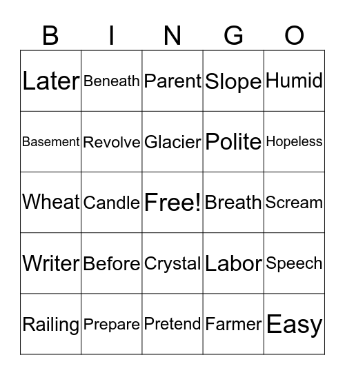 Untitled Bingo Card