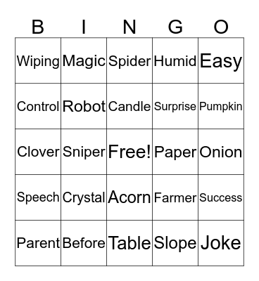 Phonics Bingo Card