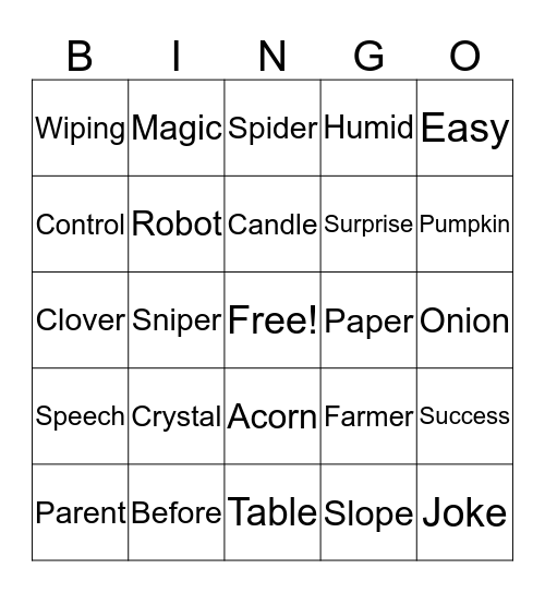 Phonics Bingo Card