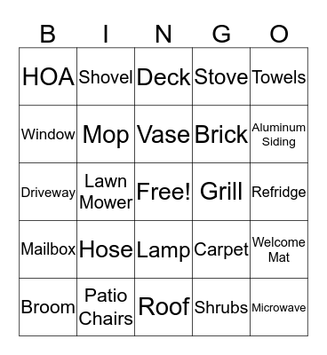 HOUSEWARMING  Bingo Card
