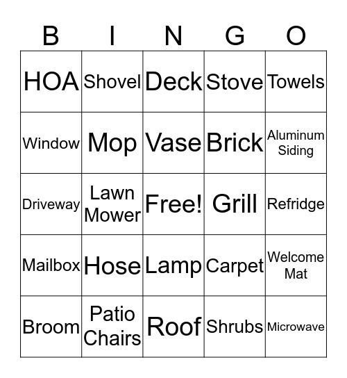 HOUSEWARMING  Bingo Card