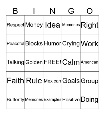 Friendship Bingo Card