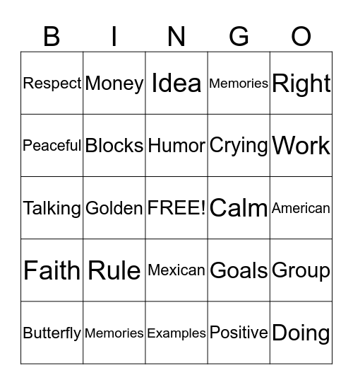 Friendship Bingo Card