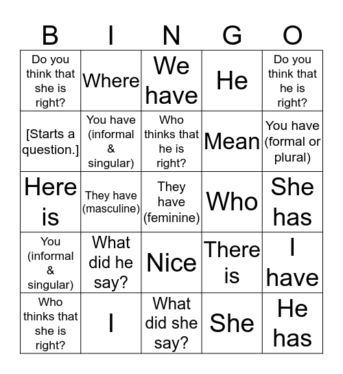 Vocabulary Set #3 Bingo Card