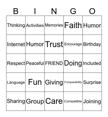 Friendship Bingo Card