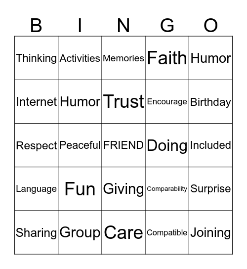 Friendship Bingo Card