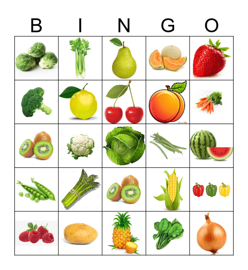 Fruit & Vegetables Bingo Card