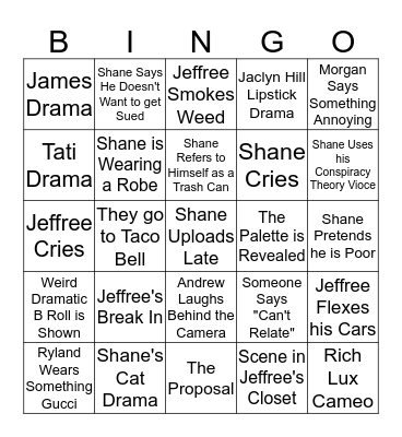 Shane & Jeffree Bingo Card