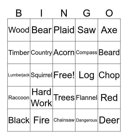 Lumberjack Bingo Card
