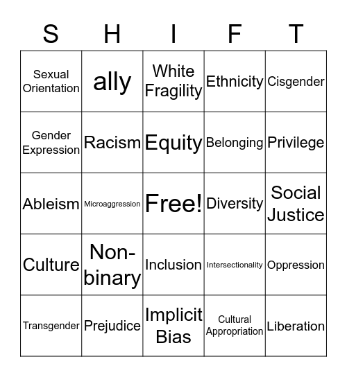 "SHIFT"ing Our Language Bingo Card