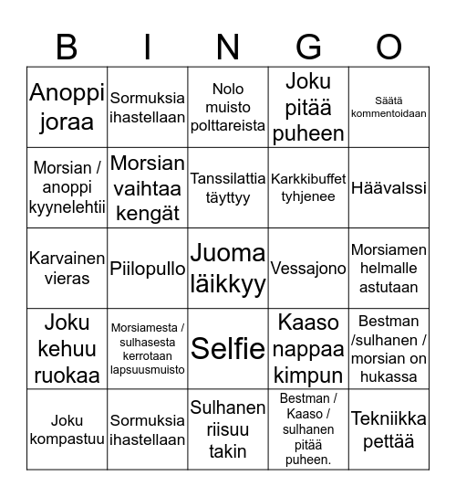 Kaisan ja Tatun Häät 12.10.2019 Bingo Card