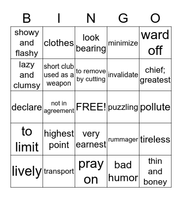 Bingo Units 7-9 Bingo Card