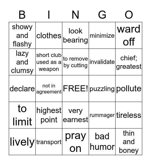 Bingo Units 7-9 Bingo Card