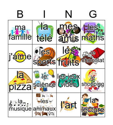 J'aime Bingo Card