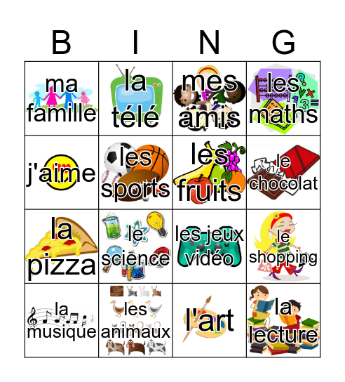 J'aime Bingo Card