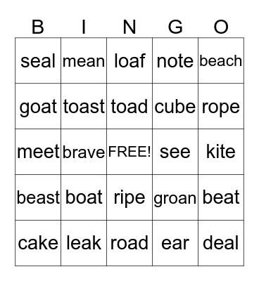 Vowel Teams Bingo Card