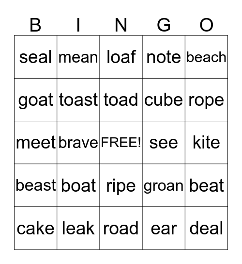 Vowel Teams Bingo Card