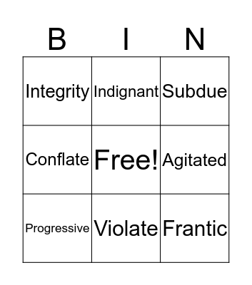 All American Boys Bingo Card