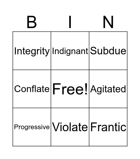 All American Boys Bingo Card