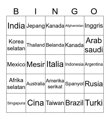 NAMA NEGARA Bingo Card