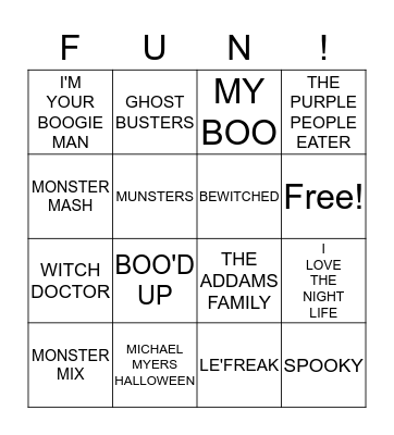 HALLOWEEN SONGS Bingo Card